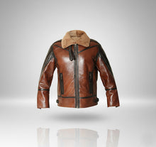 Load image into Gallery viewer, Men’s Two-Tone Leather Bomber Jacket – Tan & Black Flight Style