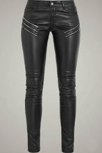 Laden Sie das Bild in den Galerie-Viewer, Damen Schwarze Echtleder Motorradhose – Slim Fit Biker Stil