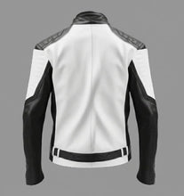 Laden Sie das Bild in den Galerie-Viewer, Herren zweifarbige Cafe Racer Lederjacke – Schwarz-weißer Moto-Stil