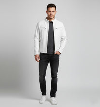 Laden Sie das Bild in den Galerie-Viewer, Signature Bikerjacke aus alabasterweißem Leder – schmale Passform