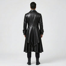 Laden Sie das Bild in den Galerie-Viewer, Herren schwarzer Steampunk Gothic Ledersmoking – Viktorianischer langer Mantel