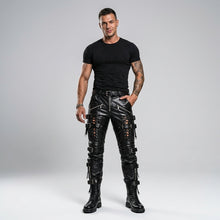 Laden Sie das Bild in den Galerie-Viewer, Men’s Gothic Black Sheepskin Leather Pants – Slim Fit Biker Trousers