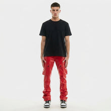 Laden Sie das Bild in den Galerie-Viewer, Buy Red Leather Cargo Pants for Men _ Jackets Kingdom