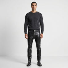 Laden Sie das Bild in den Galerie-Viewer, Men’s Black Crocodile Embossed Genuine Leather Biker Pants – Slim Fit Moto Trousers