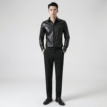 Laden Sie das Bild in den Galerie-Viewer, Men’s Slim Fit Black Sheepskin Leather Shirt Jacket – Premium Leather Overshirt
