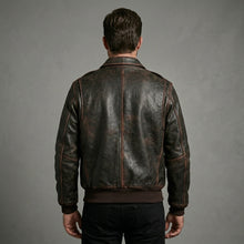 Laden Sie das Bild in den Galerie-Viewer, Men’s Brown A2 Aviator Leather Bomber Jacket – Military Pilot Flight Coat