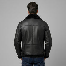 Laden Sie das Bild in den Galerie-Viewer, Men’s Black Aviator B3 Shearling Leather Jacket – Premium Flight Bomber Coat