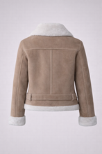 Load image into Gallery viewer, Women's Beige Suede Shearling Biker Jacket