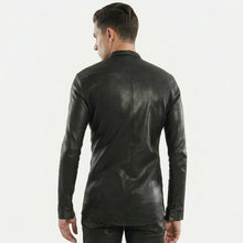 Laden Sie das Bild in den Galerie-Viewer, Men’s Slim Fit Black Leather Shirt – Premium Leather Shirt Jacket