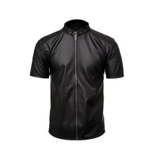 Load image into Gallery viewer, Black Leather Half-sleeves Shirt Leather Outlet