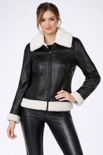 Load image into Gallery viewer, Women's Black Leather Shearling Jacket