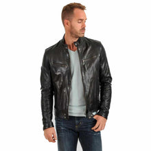 Load image into Gallery viewer, Black Motorcycle Leather Jacket