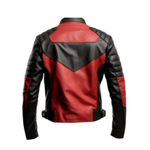 Laden Sie das Bild in den Galerie-Viewer, Black and Red Quilted Men's Racing Leather Jacket Leather Outlet