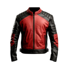 Laden Sie das Bild in den Galerie-Viewer, Black and Red Quilted Men's Racing Leather Jacket Leather Outlet
