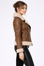 Load image into Gallery viewer, Women's Brown Leather Shearling Jacket