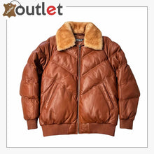Laden Sie das Bild in den Galerie-Viewer, Braune Bomber-Lederjacke im V-Stil