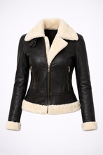 Load image into Gallery viewer, Women's Cropped Shearling Leather Jacket