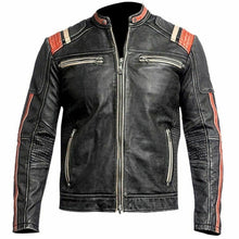 Laden Sie das Bild in den Galerie-Viewer, Men's Vintage Distressed Cafe Racer Leather Jacket