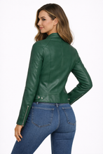 Laden Sie das Bild in den Galerie-Viewer, Grüne Cafe Racer Lederjacke für Damen