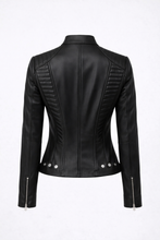 Load image into Gallery viewer, Women’s Black Cafe Racer Leather Jacket – Quilted Biker Fit