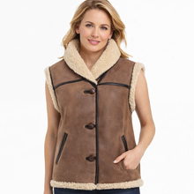 Laden Sie das Bild in den Galerie-Viewer, Damen Braunes Shearling Lammfell Aviator Gilet