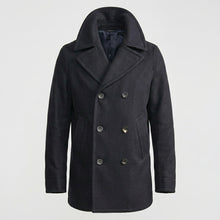 Load image into Gallery viewer, Men’s Dark Navy Fleece Peacoat – Classic Double Breasted Winter Coat