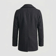 Load image into Gallery viewer, Men’s Dark Navy Fleece Peacoat – Classic Double Breasted Winter Coat