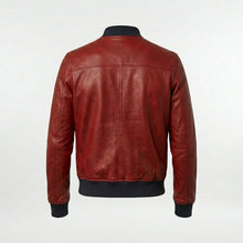 Load image into Gallery viewer, Men’s Red Lambskin Leather Bomber Jacket – Slim Fit Fashion Aviator Coat