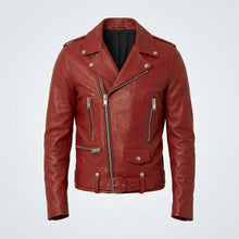 Laden Sie das Bild in den Galerie-Viewer, Men's Red Leather Biker Jacket - Bold, Stylish & Real Leather