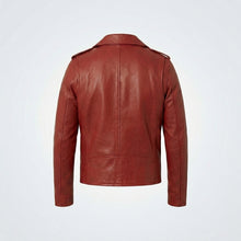 Laden Sie das Bild in den Galerie-Viewer, Men's Red Leather Biker Jacket - Bold, Stylish & Real Leather