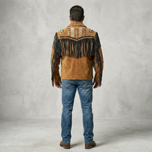 Laden Sie das Bild in den Galerie-Viewer, Men’s Cowboy Western Fringed Brown Leather Jacket