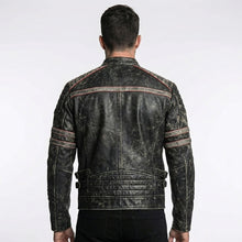 Laden Sie das Bild in den Galerie-Viewer, Men’s Distressed Black Cow Leather Biker Jacket – Vintage Quilted Moto Jacket