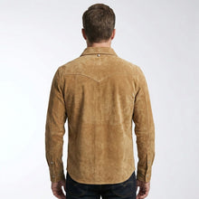 Laden Sie das Bild in den Galerie-Viewer, Men’s Tan Suede Western Shirt Jacket – RRL Cowboy Style Heritage Shirt