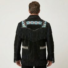 Laden Sie das Bild in den Galerie-Viewer, Men’s Western Black Cowboy Leather Jacket – Vintage Biker Style Coat