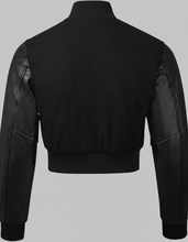 Laden Sie das Bild in den Galerie-Viewer, Damen Polo Ralph Lauren Schwarze verkürzte Leder-College-Jacke