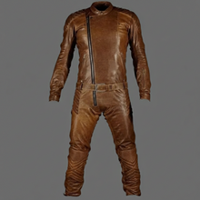 Laden Sie das Bild in den Galerie-Viewer, Herren Brauner Leder-Rennoverall – Vintage Biker Motorradanzug