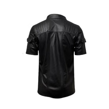 Laden Sie das Bild in den Galerie-Viewer, Handmade Half-sleeves Black Leather Biker Shirt Leather Outlet