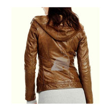 Laden Sie das Bild in den Galerie-Viewer, Handmade women Lambskin Leather Jacket Quilted Hooded Leather Outlet