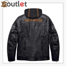Laden Sie das Bild in den Galerie-Viewer, Harley-Davidson Herren Lederjacke Bridgeport Schwarz mit Kapuzenpulli 3-in-1