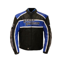 Laden Sie das Bild in den Galerie-Viewer, Harley Davidson Men's Blue & Black Leather Biker Jacket Leather Outlet