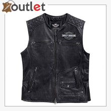 Laden Sie das Bild in den Galerie-Viewer, Harley Davidson Men's Genuine Leather Black Biker Vest Leather Outlet