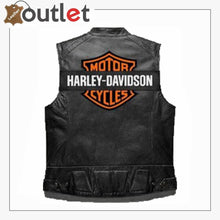 Laden Sie das Bild in den Galerie-Viewer, Harley Davidson Herren Motorrad Lederweste mit gesticktem Aufnäher