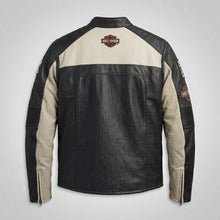 Laden Sie das Bild in den Galerie-Viewer, Herren Harley-Stil Echtlederjacke – Sternbestickte Schulter Moto