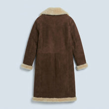 Load image into Gallery viewer, Kolby Brown Suede Shearling Long Coat – Premium Winter Overcoat