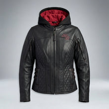 Laden Sie das Bild in den Galerie-Viewer, Motorradjacke aus Leder für Damen mit gerollten Totenköpfen – Harley Style Edition