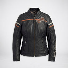 Load image into Gallery viewer, Women’s Miss Enthusiast Leather Motorcycle Jacket – Harley Style Classic Fit