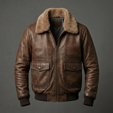 Laden Sie das Bild in den Galerie-Viewer, Men’s Chocolate Brown G-1 Leather Bomber Jacket – Classic Flight Aviator Coat