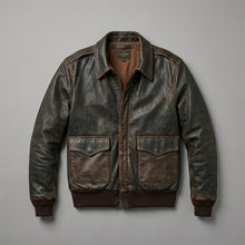 Laden Sie das Bild in den Galerie-Viewer, Men’s Brown A2 Aviator Leather Bomber Jacket – Military Pilot Flight Coat