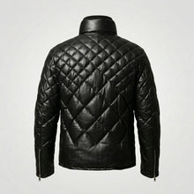 Load image into Gallery viewer, Men’s Black Lambskin Leather Puffer Jacket – Down Insulated Winter Coat