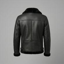 Laden Sie das Bild in den Galerie-Viewer, Men’s Black Aviator B3 Shearling Leather Jacket – Premium Flight Bomber Coat